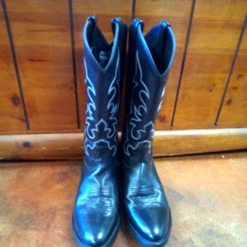 Old West Boots Men's Stitched Cowboy Boots, Leather, TBM3010, Black, Size 9.5 EE